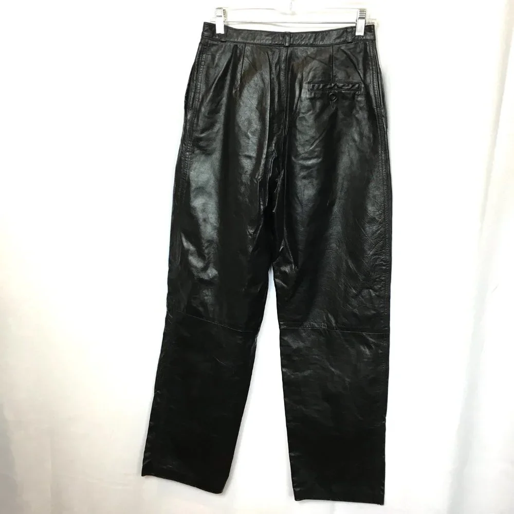 80s Vtg Black Leather High Waist Tapered Pants